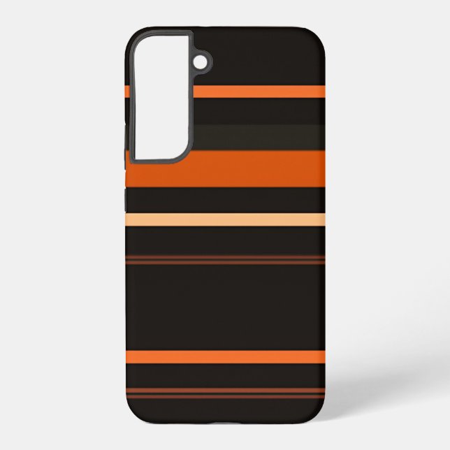 Black and Orange Bold Stripe Pattern Samsung Galaxy S22+ Case (Back)