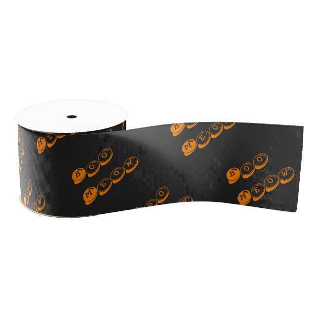 Black and Orange Boo Typography Pattern Halloween Grosgrain Ribbon (Spool)