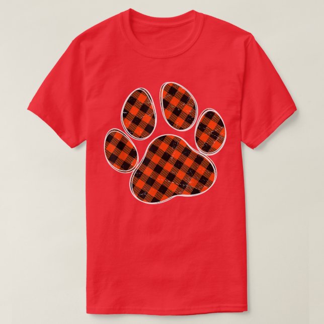 Black And Orange Buffalo Plaid Dog Paw Print for A T-Shirt (Design Front)