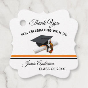 Black and Orange Cap & Tassel   Graduation Favour Tags