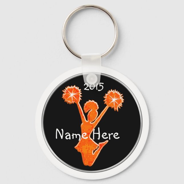 Black and Orange Cheap Cheer Keychains, YEAR, NAME Key Ring (Front)