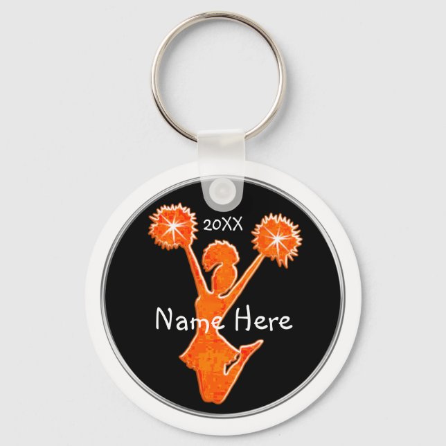 Black and Orange Cheap Cheer Keychains, YEAR, NAME Key Ring (Front)