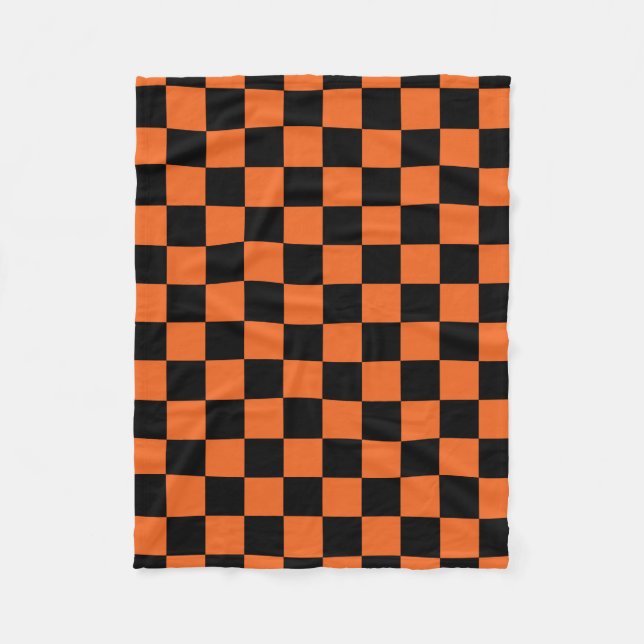Black and orange chequered pattern fleece blanket (Front)