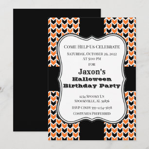 Black and Orange Chevron Halloween Birthday Party Invitation