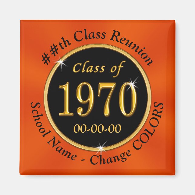 Black and Orange Class of 1970, 50 year Reunion Magnet (Front)