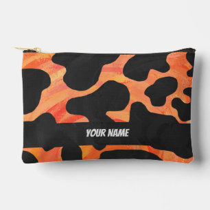 Black and Orange Cow Pattern Accessory Pouch