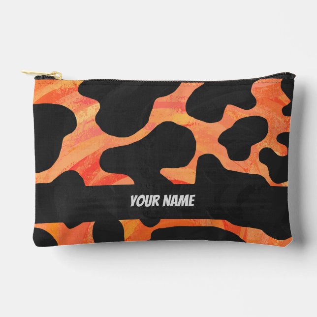 Black and Orange Cow Pattern Accessory Pouch (Front)
