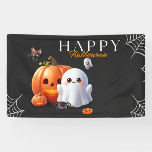 Black and Orange Cute Happy Halloween Banner