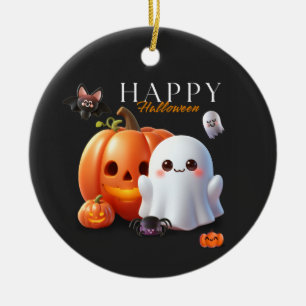 Black and Orange Cute Happy Halloween Ceramic Tree Decoration