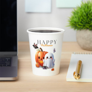 Black and Orange Cute Happy Halloween Paper Cups