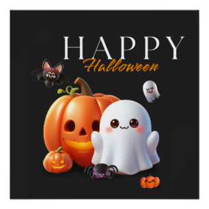 Black and Orange Cute Happy Halloween Poster