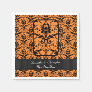 Black and orange damask pattern napkin