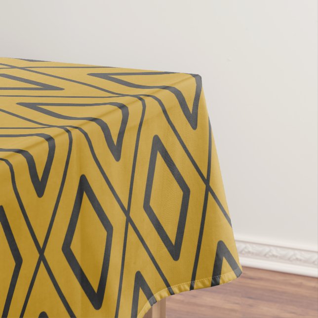 Black and orange dynamic geometric pattern tablecloth (In Situ)