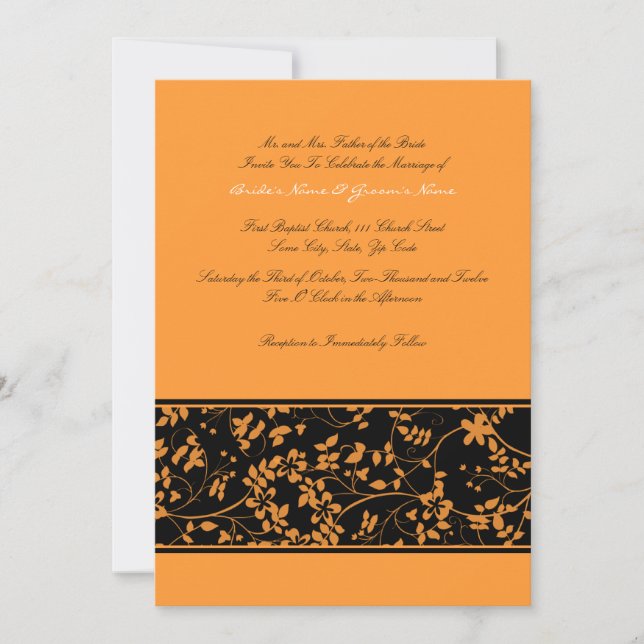 Black and Orange Floral Accent Wedding Invitation (Front)