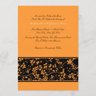Black and Orange Floral Accent Wedding Invitation