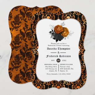 Black and Orange Floral Gothic Rehearsal Dinner In Invitation