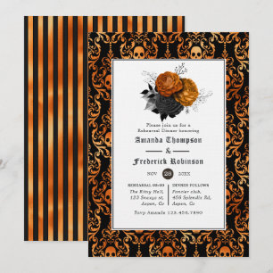 Black and Orange Floral Gothic Rehearsal Dinner Invitation