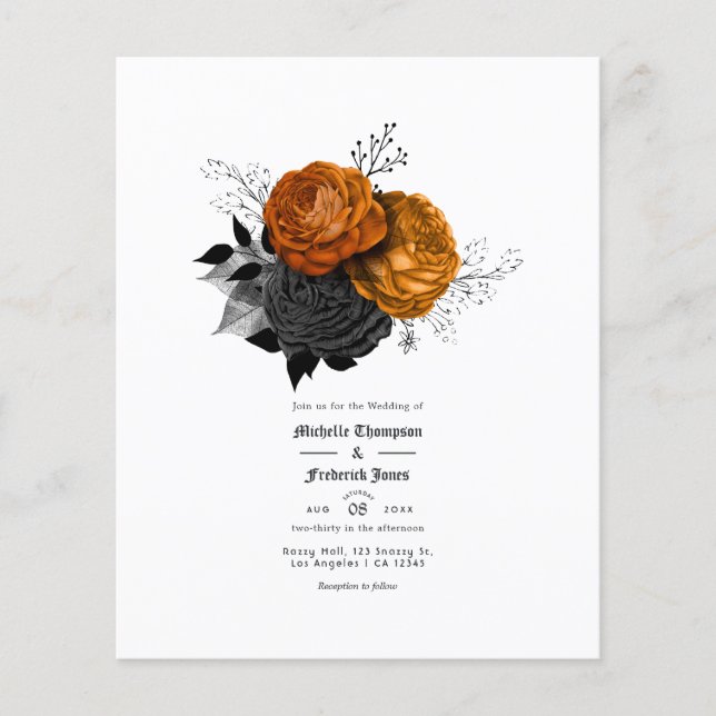 Black and Orange Floral Gothic Wedding Flyer (Front)