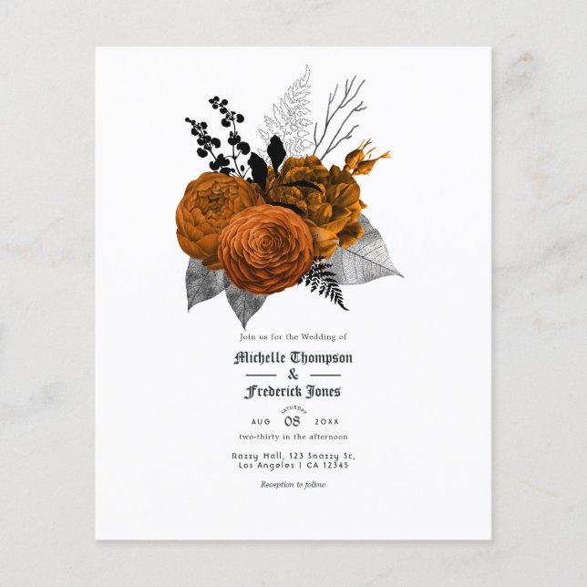 Black and Orange Floral Gothic Wedding Flyer (Front)