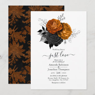Black and Orange Floral Gothic Wedding Invitation