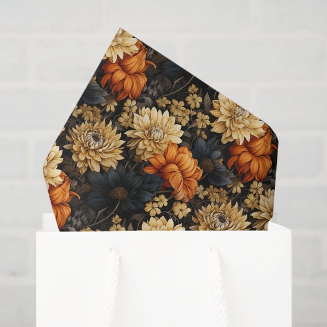 Black and Orange Floral Tissue Paper (Gift Bag)