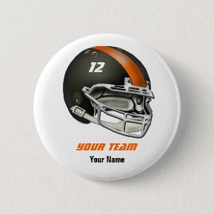 Black and Orange Football Helmet 6 Cm Round Badge