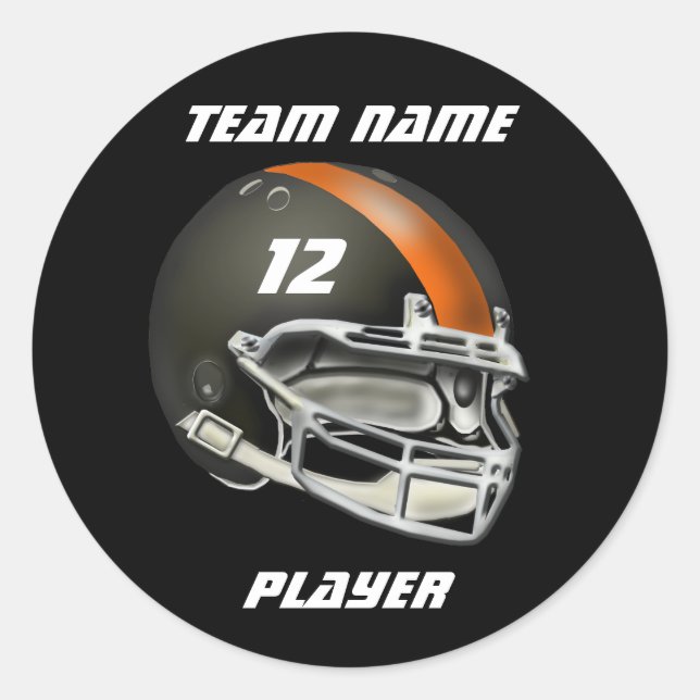 Black and Orange Football Helmet Classic Round Sticker (Front)