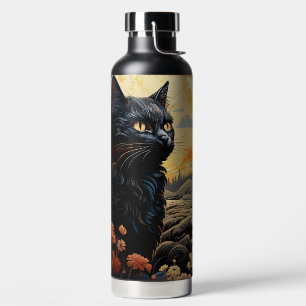 BLACK AND ORANGE GOTHIC HALLOWEEN CAT WATER BOTTLE