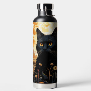 BLACK AND ORANGE GOTHIC HALLOWEEN CAT WATER BOTTLE