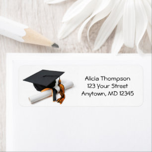 Black and Orange Graduation Cap and Tassel Address