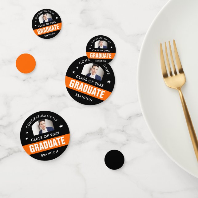 Black and Orange Graduation Photo Custom Confetti (Group)
