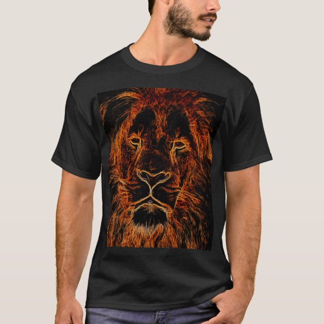 Black and Orange Graffiti Lion Head T-Shirt (Front)