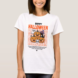 Black and Orange Grunge Halloween Cat & Pumpkin T-Shirt