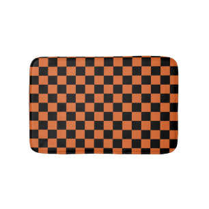 Black and Orange Halloween Chequerboard Bath Mat