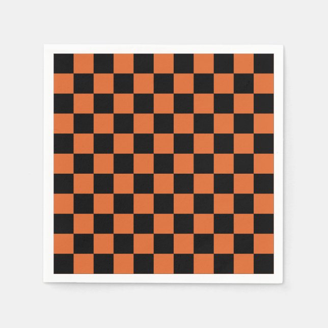 Black and Orange Halloween Chequerboard  Napkin (Front)