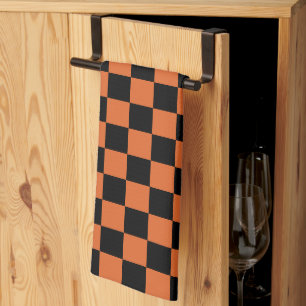 Black and Orange Halloween Chequerboard Tea Towel