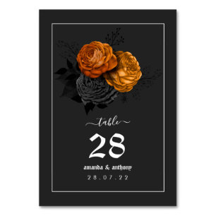 Black and Orange Halloween Floral Wedding Menu Table Number