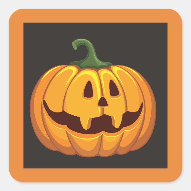 Black and Orange Halloween Pumpkin Square Sticker (Front)
