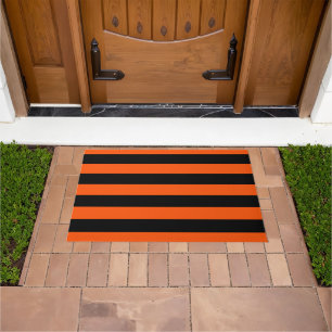 Black and Orange Halloween Stripes Doormat