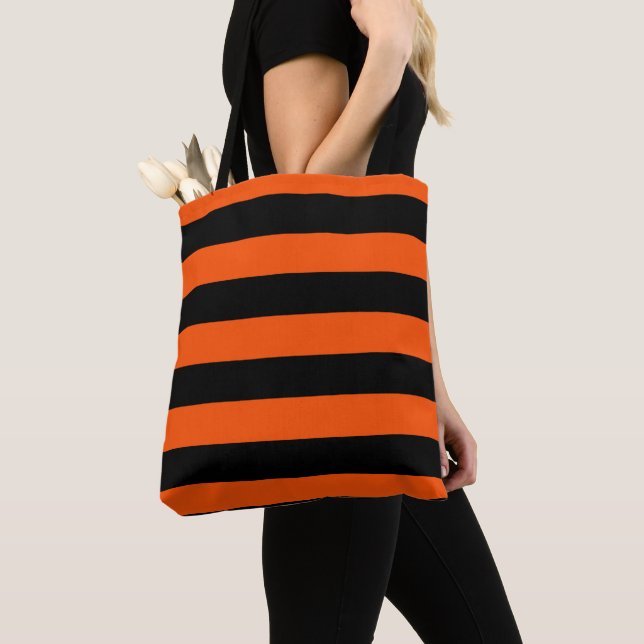 Black and Orange Halloween Stripes  Tote Bag (Close Up)