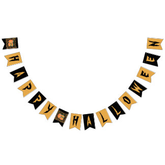 Black and orange Happy Halloween Bunting Banner