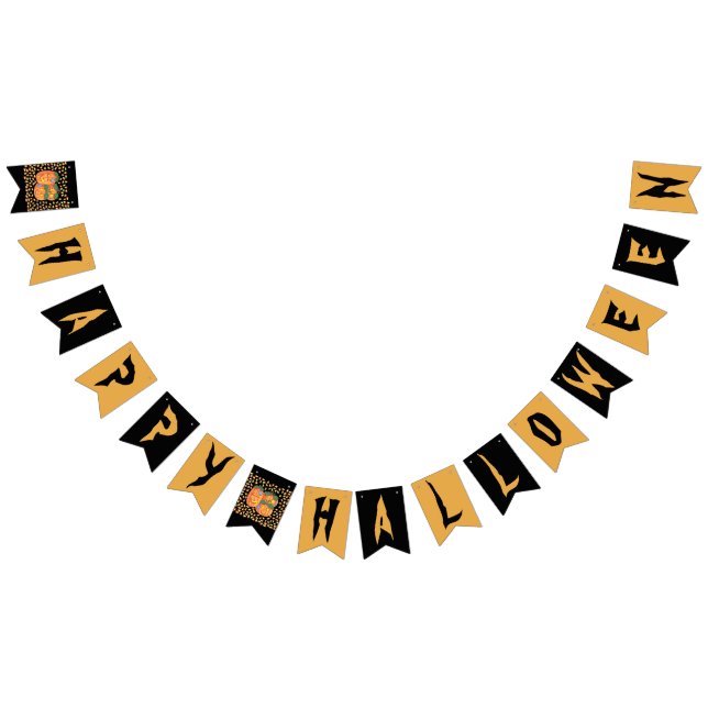 Black and orange Happy Halloween Bunting Banner (All)
