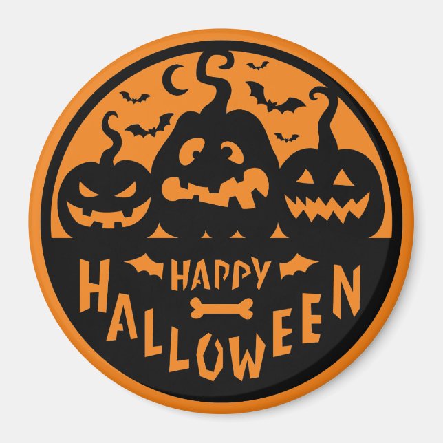 Black and Orange Happy Halloween Magnet (Front)