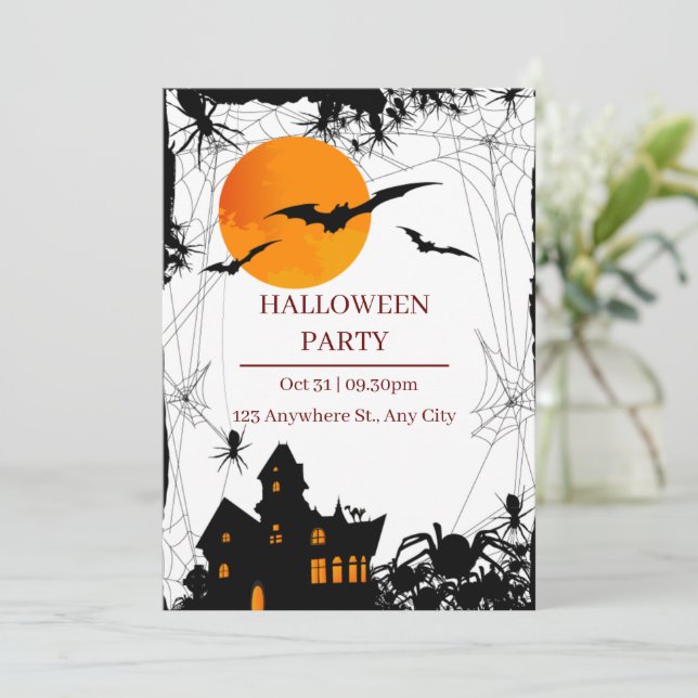 Black and Orange Modern Halloween Party Invitation (Standing Front)