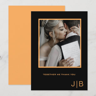 Black and orange monogram minimalist photo thank you card
