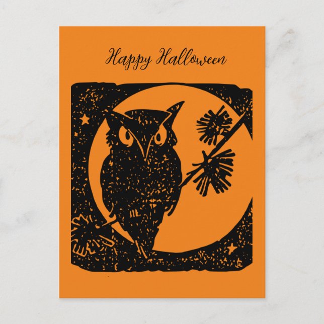 Black and orange owl happy Halloween bookmark Holiday Postcard (Front)