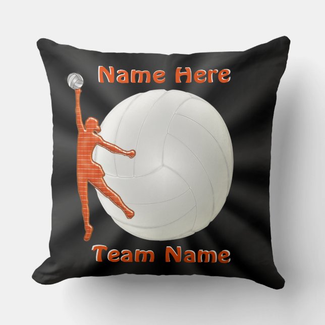 Black and Orange Personalised VOLLEYBALL Pillow (Front)