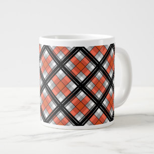 Black and orange plaid large coffee mug