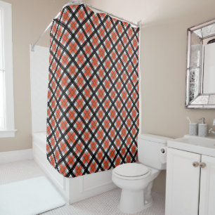 Black and orange plaid shower curtain