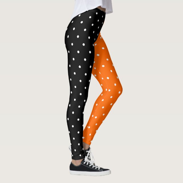 Black and Orange Polka Dots Halloween Leggings (Right)
